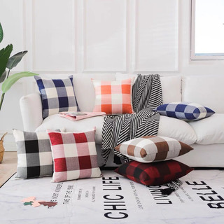 Vỏ gối ném YERZ, Vỏ gối bằng vải lanh Cotton ca rô, Trang trí nội thất Sọc vuông 45x45cm Vỏ đệm Sofa / Giường