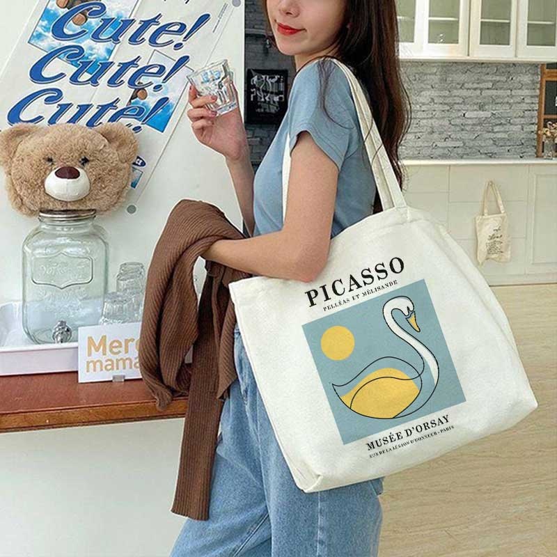 Túi tote vải đeo vai mẫu mới in tranh Pica.sso túi vải canvas hàn quốc đi chơi đi học thời trang 35x40 tota512