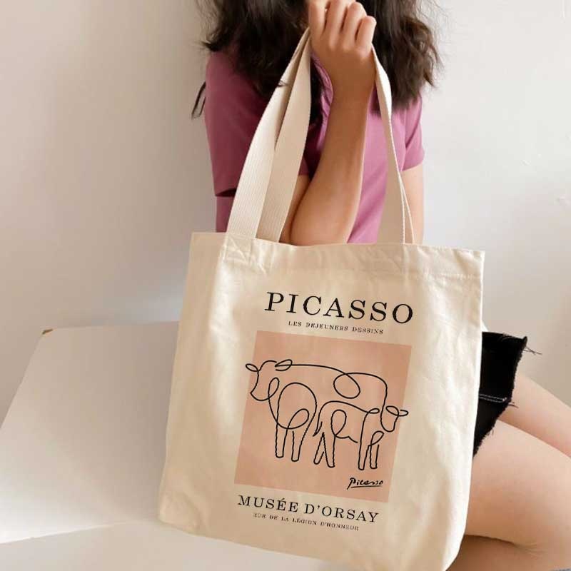 Túi tote vải đeo vai mẫu mới in tranh Pica.sso túi vải canvas hàn quốc đi chơi đi học thời trang 35x40 tota512