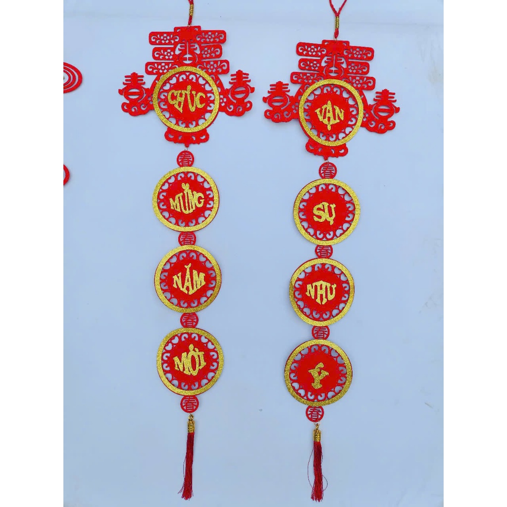 Cặp khánh dạ nỉ đỏ treo tường đón Tết