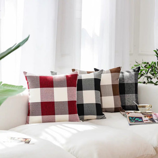 Vỏ gối ném YERZ, Vỏ gối bằng vải lanh Cotton ca rô, Trang trí nội thất Sọc vuông 45x45cm Vỏ đệm Sofa / Giường