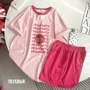 Bộ thun nữ YUSTUDIO chất thun lạnh mặc nhà form rộng mẫu quả dâu strawberry