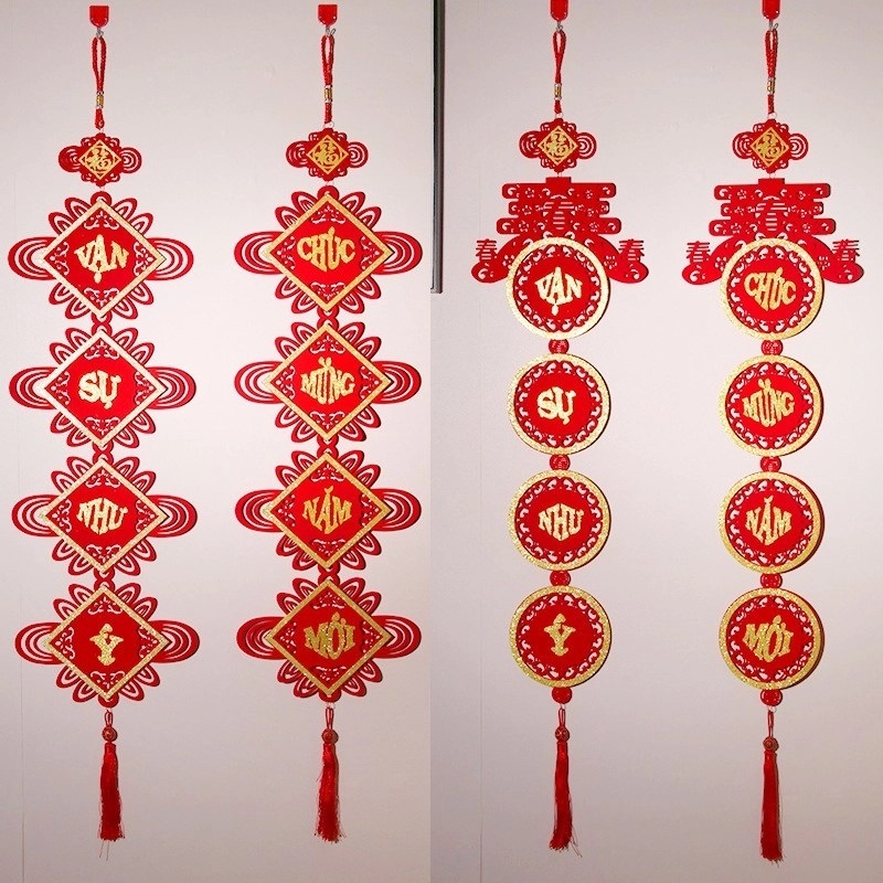 Cặp khánh dạ nỉ đỏ treo tường đón Tết