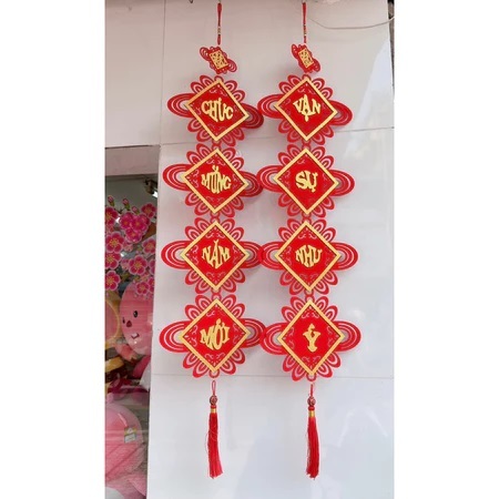 Cặp khánh dạ nỉ đỏ treo tường đón Tết