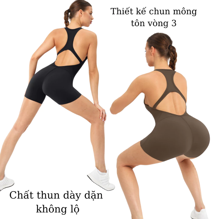 Jumpsuit Set Đồ Tập Gym Nữ FITCAN Set Đồ Tập Yoga Có Đệm Mút Hở Lưng Chun Mông Chất Thun Dày Dặn J02