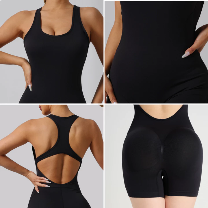 Jumpsuit Set Đồ Tập Gym Nữ FITCAN Set Đồ Tập Yoga Có Đệm Mút Hở Lưng Chun Mông Chất Thun Dày Dặn J02