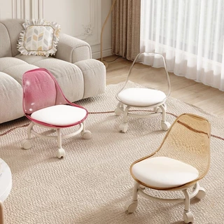 Ghế Ngồi Nhỏ Ròng Rọc Chất Liệu Acrylic Có Bánh Xe Ghế Đẩu Nhỏ Cho Bé Cao Cấp Tựa Lưng Trong Suốt