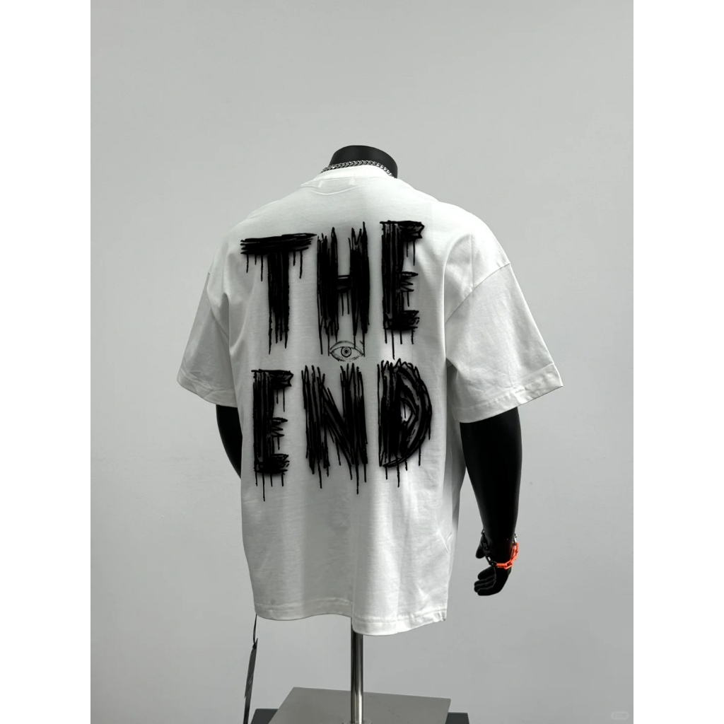 Áo thun trắng đen The End 100% cotton co giãn thấm hút mồ hôi 40-100kg form suông Unisex Basetee