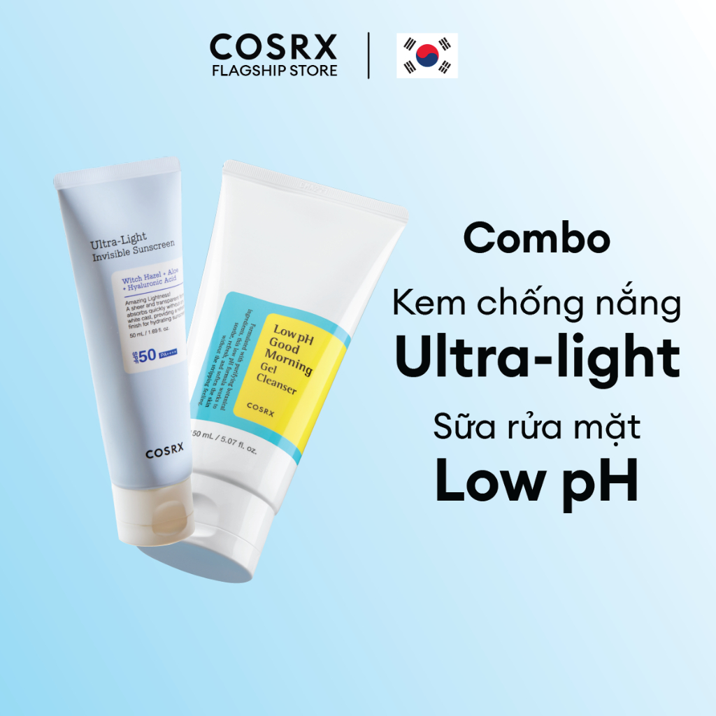 Ảnh Combo Kem chống nắng COSRX Ultra-Light Invisible 50ml + Gel Rửa Mặt Low pH Good Morning Gel 150ml 1