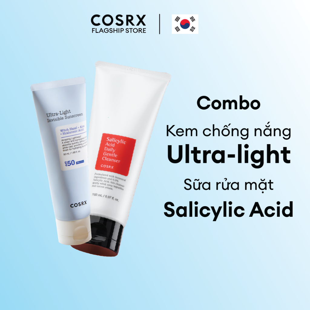 Ảnh Combo Kem chống nắng COSRX Ultra-Light Invisible 50ml + SRM COSRX Salicylic Acid Daily Gentel 150 1