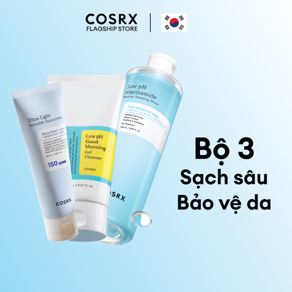 Ảnh Bộ 3 Làm sạch-Bảo vệ da: SRM Low pH 150ml - Tẩy trang Niacinamide 400ml - Kem chống nắng Ultra-light 1