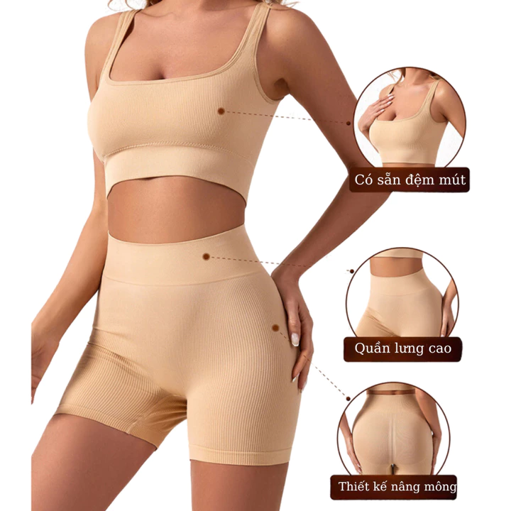 Set Đồ Tập Gym Nữ Ngắn FITCAN Set Đồ Tập Yoga Croptop Basic Có Đệm Mút Chất Thun Gân Co Giãn S16