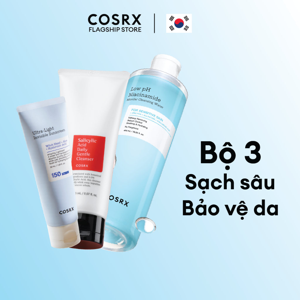 Ảnh Bộ 3 Làm sạch-Bảo vệ da: SRM Salicylic Acid 150mL-Tẩy trang Niacinamide 400ml-Kem chống nắng Ultra-light 1