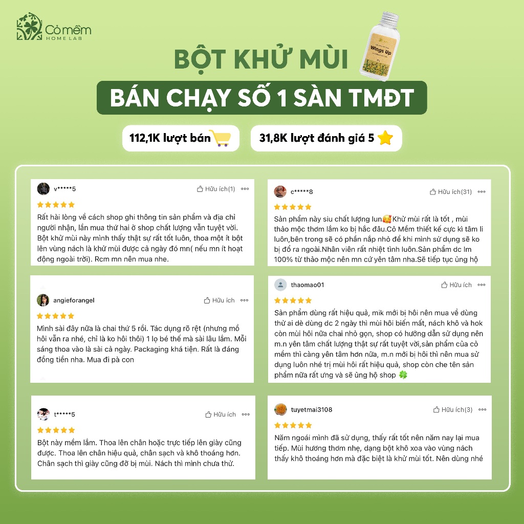 Ảnh Combo 2 LỌ - Bột Khử Mùi Wings Up - Khử Mùi Hôi Chân Hôi Nách Giảm Tiết Mồ Hôi Hôi Cỏ Mềm 25g 3