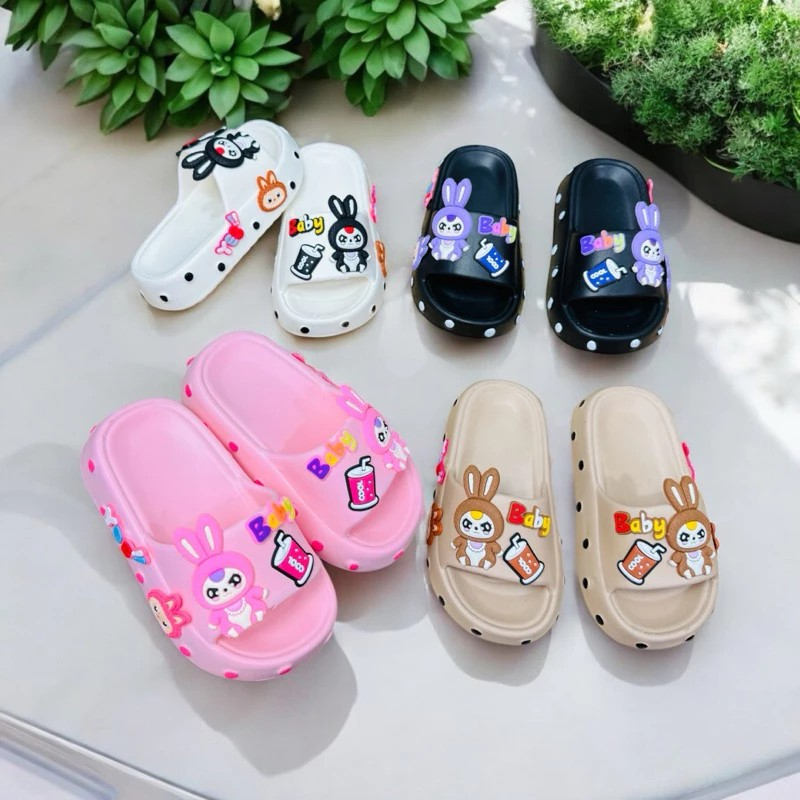 Dép bánh mì cho bé gái hình thỏ Babythree tai dài siêu dễ thương mềm êm chân