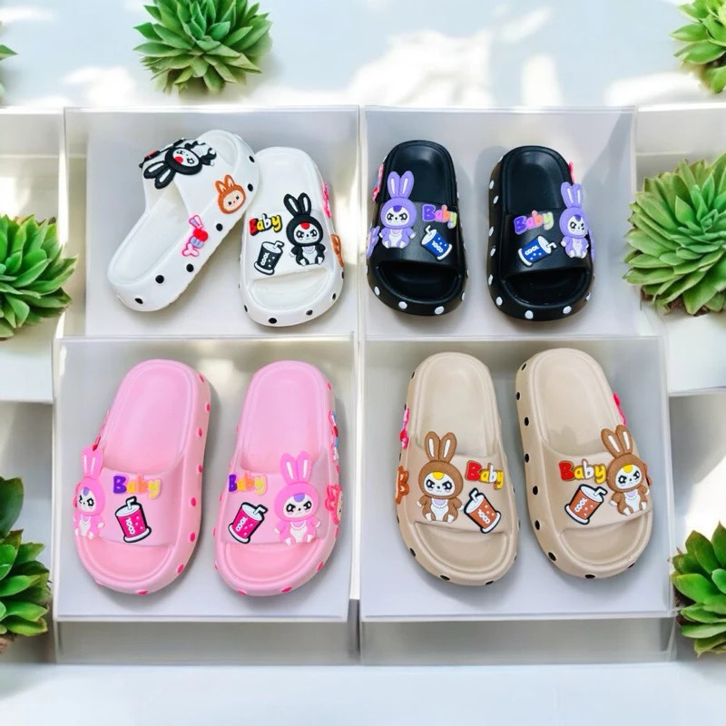 Dép bánh mì cho bé gái hình thỏ Babythree tai dài siêu dễ thương mềm êm chân