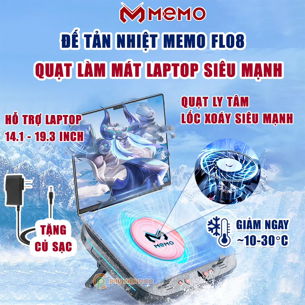 Quạt Tản Nhiệt Laptop Memo Fl08 Tản Khí Nén Turbo 2400rpm Giảm Nhiệt 