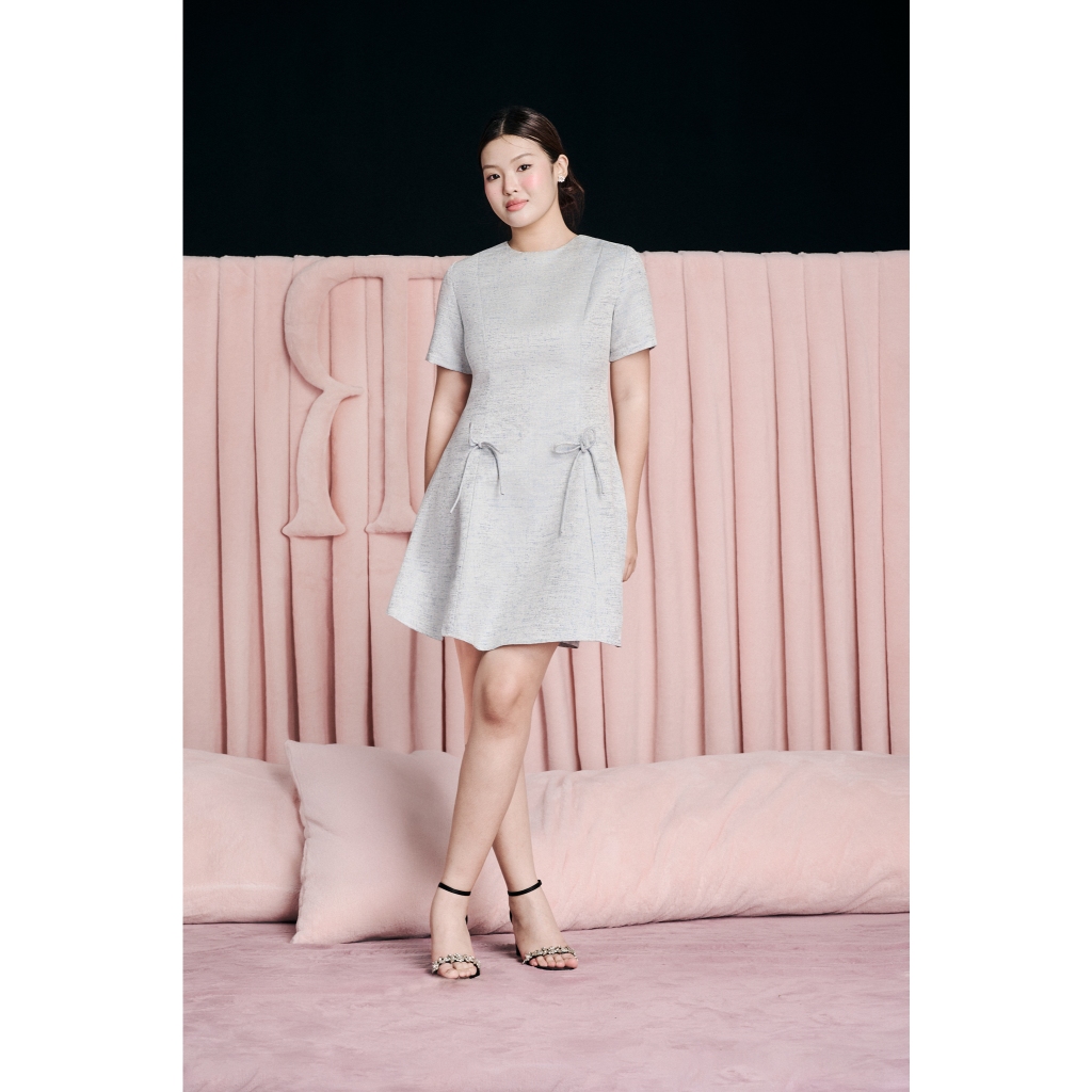 Ảnh RẬP - Đầm Cổ Tròn Tay Ngắn Tùng Xòe Đính Nơ Eo - PRIME 24 2
