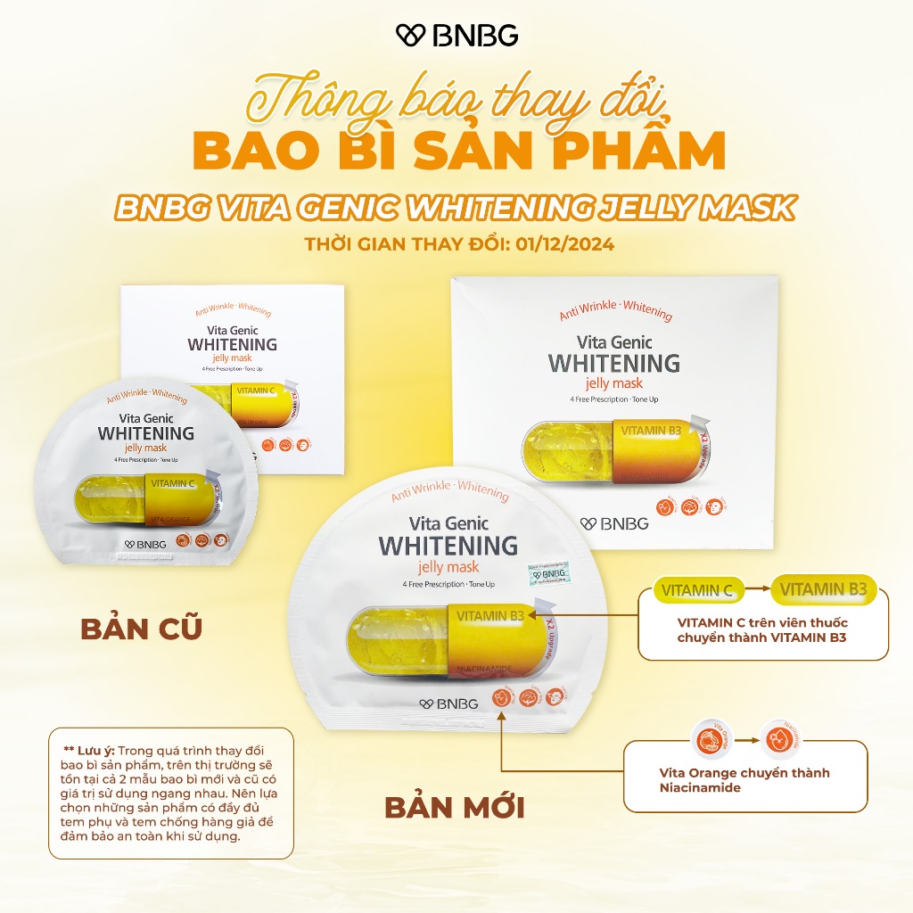 Ảnh Combo 10 Mặt nạ giấy Dưỡng Trắng Và Sáng Da BNBG Vita Genic Whitening Jelly Mask (Vitamin C) 30ml x [10 BNBG - VÀNG] 3