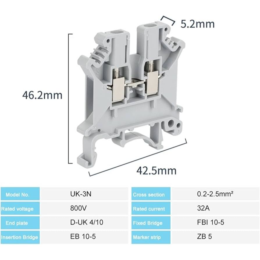Cầu Đấu Terminal Block UK3N 2.5mm² – Domino Gắn Ray DIN Cho Tủ Điện UK ...