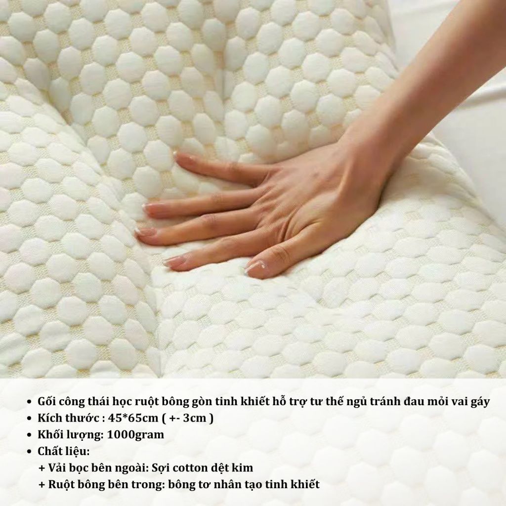 Gối Công Thái Học Ruột Bông Gòn Kháng Khuẩn An Như Bedding