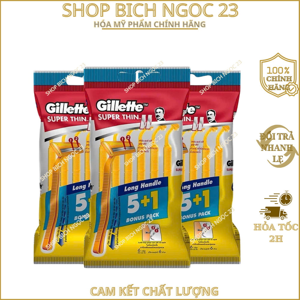 Dao Cạo Gillette Super Thin II, Dao cạo râu Gillette cán vàng túi 5+1 cái