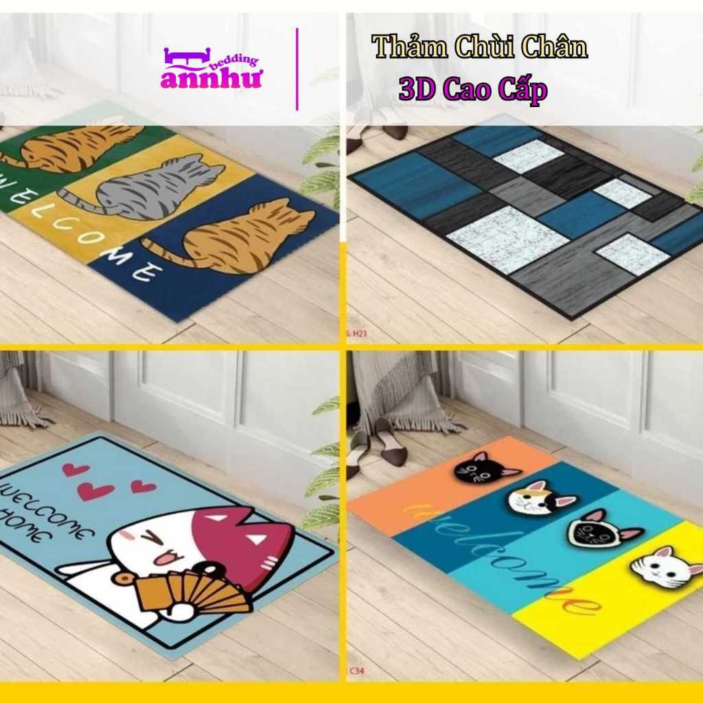 Thảm chùi chân 💖40x60cm💖 thảm lau chân 3D, tấm trải sàn An Như