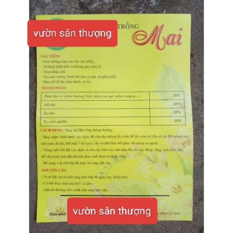 Đất Chuyên Trồng Mai Bao 20dm3 9kg, Giá Thể Đã Trộn Sẵn Đổ Ra Trồng Ngay,.Mua 2 Bao Tặng 500g Phân Nhật