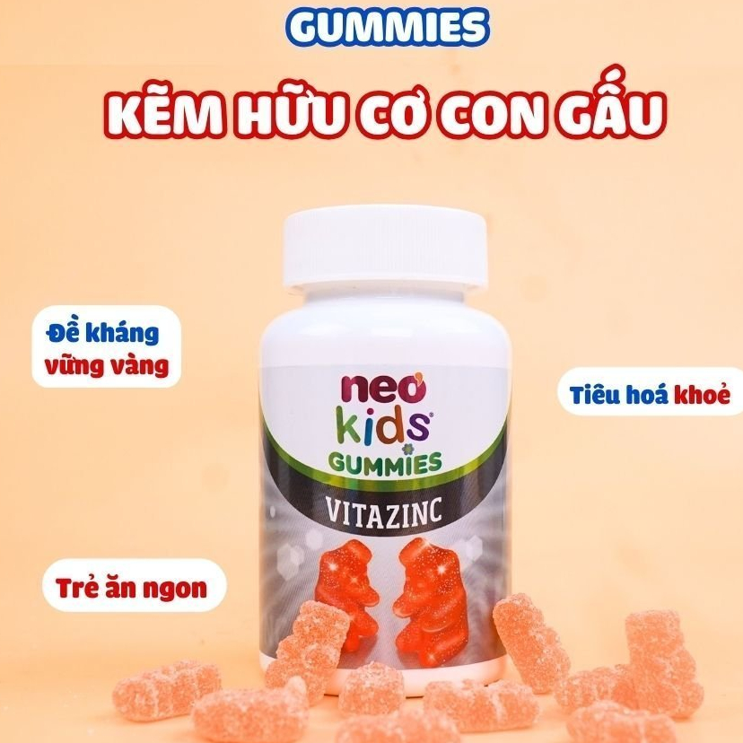 Gummies VitazinC Kẽm Hữu cơ con gấu Neokids Viên nhai Hộp 60 viên + quà
