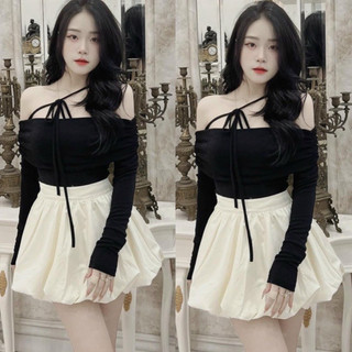 Chân váy bí phồng đen trắng thùng thình rộng siêu xinh VANISA CV044
