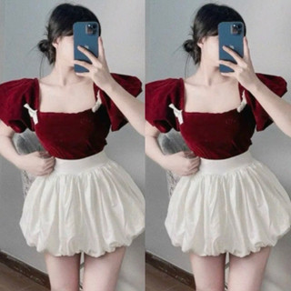 Chân váy bí phồng thùng thình hai màu đen trắng rộng siêu xinh VANISA CV044