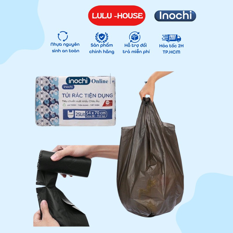 Túi đựng rác tự phân hủy sinh học Inochi Có Quai Màu Đen Dài Hơn 20% ...
