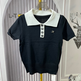 Áo len cổ bẻ cộc tay kèm tag áo len trơn basic quảng châu free size mã 786