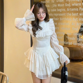 Váy nữ dự tiệc MIA cổ tròn tay bồng tiểu thư đầm thiết kế sang chảnh xếp tầng dáng ngắn V292