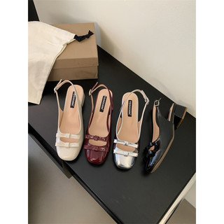 Sandal Da Bóng Êm Ái và Dịu Dàng , có 2 cái nơ xinh xắn gót 5 Phân Giày Bánh Bèo mã Sandal2No5P