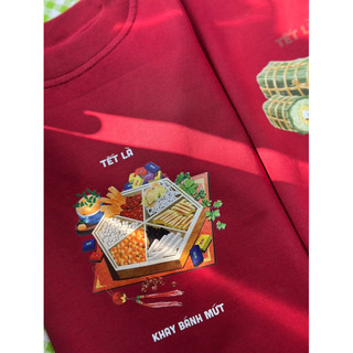 { DARK RED VERSION } Áo thun tết Gia Đình Tết Là màu đỏ form rộng tay lỡ Oversize nam nữ chất Cotton mềm mịn