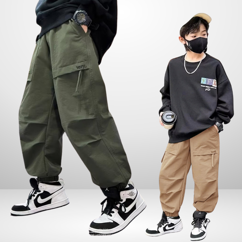 Quần Dù Ống Bo Túi Hộp Trẻ Em Phong Cách Hip Hop Cho Bé Trai Bé Gái | JJ Kids Fashion