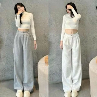 Quần Ống Rộng Nỉ 2 Da Ép Mịn 1 Cúc Dày Dặn Siêu Ấm Siêu Hot 2024_664