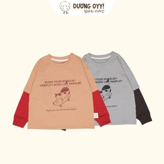 Áo thun trẻ em dài tay MÈO TRƯỢT VÁN size 12-38kg style Hàn Quốc | Dương Oyy 011123166