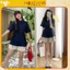 Set áo sơ mi đũi phối dây buộc hai bên eo kèm quần short cạp chun phong cách tiểu thư siêu xinh