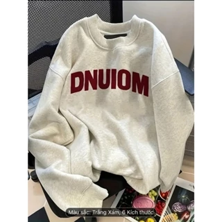 Áo Sweater Nỉ Bông Xám Trắng In DNUIOM Form Rộng Nam Nữ Unisex , Áo Nỉ Sweater Cổ Tròn Dài Tay Mặc Ấm