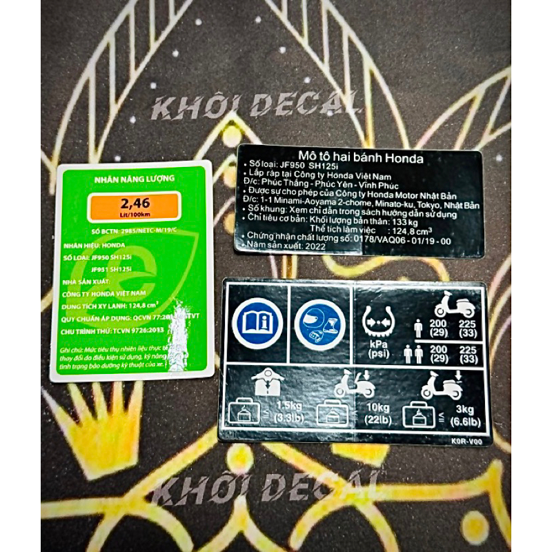 Tem thông số Sh125i (2022,2023,2024) zin chuẩn hãng