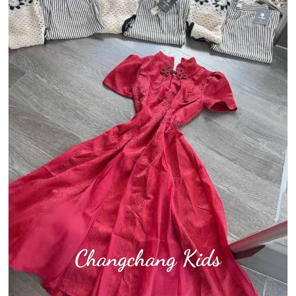 Đầm bé gái, đầm mẹ và bé,đầm cổ tàu cách tân bé gái size đại 12-60Kg,váy cách tân cổ tàu mẹ và bé gái,đầm tết đỏ bé gái