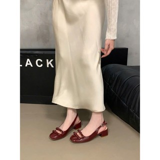 Sandal Da Bóng Êm Ái và Dịu Dàng , có 2 cái nơ xinh xắn gót 5 Phân Giày Bánh Bèo mã Sandal2No5P