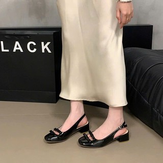 Sandal Da Bóng Êm Ái và Dịu Dàng , có 2 cái nơ xinh xắn gót 5 Phân Giày Bánh Bèo mã Sandal2No5P