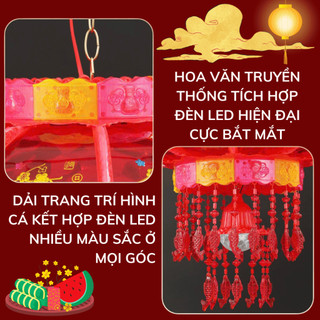 Đèn lồng xoay 360 độ trang trí tết 2026 mẫu mới nhất, lồng đèn điện kèm đèn led nhấp nháy cực đẹp