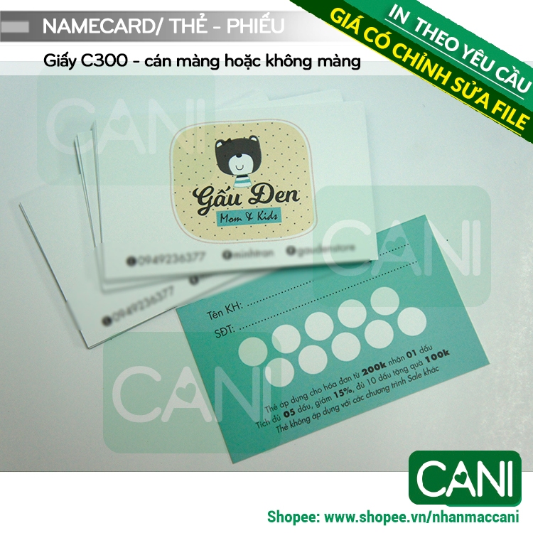 500c Namecard in theo yêu cầu Thẻ tích điểm Thẻ giấy Voucher Card Thank you Phiếu Liệu trình In Nailbox