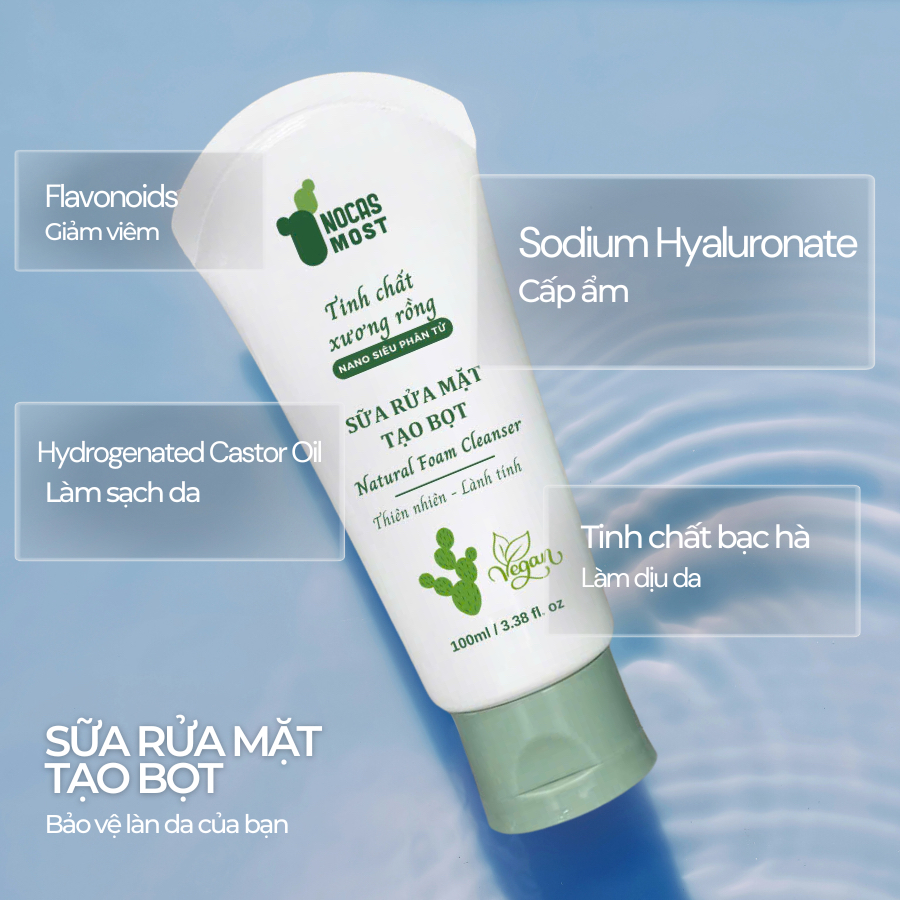 Sữa rửa mặt tạo bọt thiên nhiên Nocas Most chiết xuất xương rồng làm sạch sâu, sáng mịn da 100g
