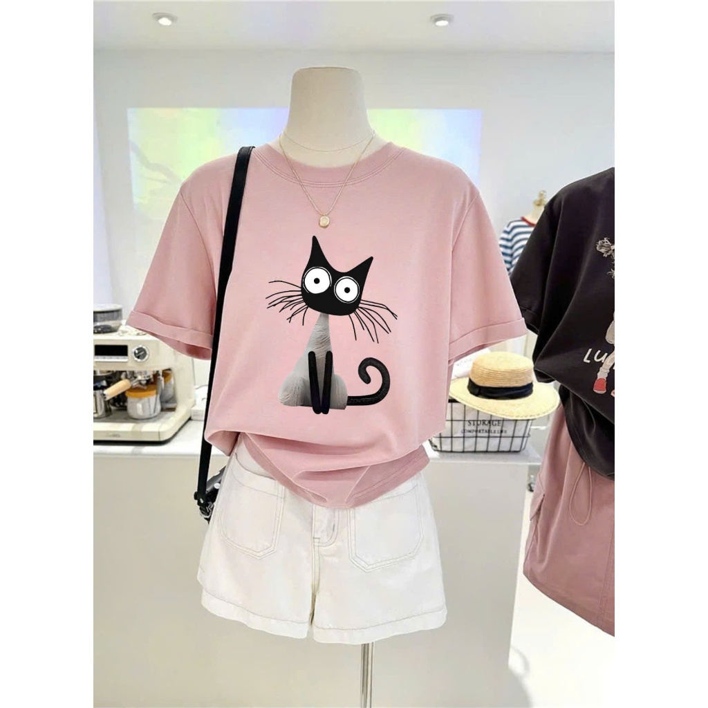 Áo thun nữ Cotton in hình siêu xinh JULY FASHION, Áo phông Cotton nữ dáng rộng phong cách Hàn Quốc trẻ trung, thun 4C