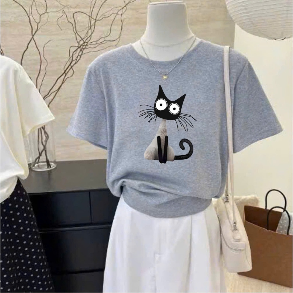 Áo thun nữ Cotton in hình siêu xinh JULY FASHION, Áo phông Cotton nữ dáng rộng phong cách Hàn Quốc trẻ trung, thun 4C
